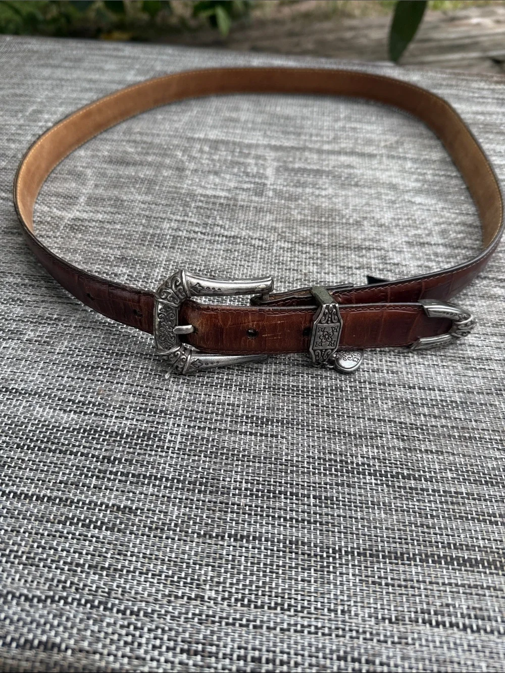 Brighton Brown Leather Belt with Silver-Tone Decorative Buckle